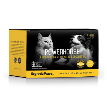 Organic Paws Powerhouse Lamb and Chicken with Turmeric and Coconut Oil 3x500g